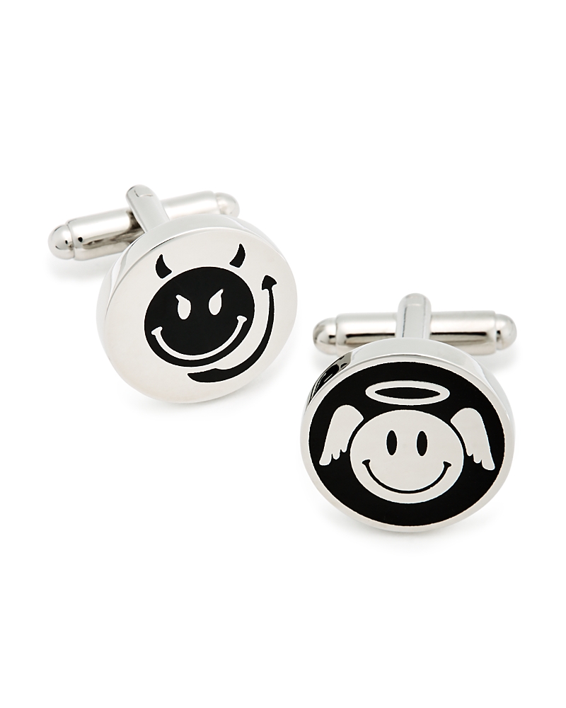 Link Up Angel & Devil Smiley Face Cufflinks In Black