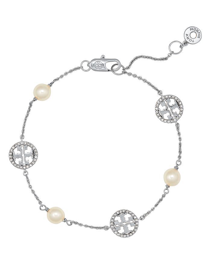 Tory burch crystal pearl cheap logo bracelet