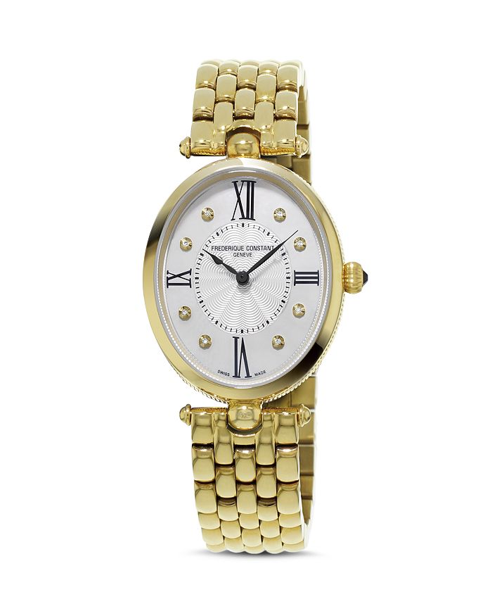Frederique Constant Art Deco Oval Watch, 34mm X 28mm In White/gold