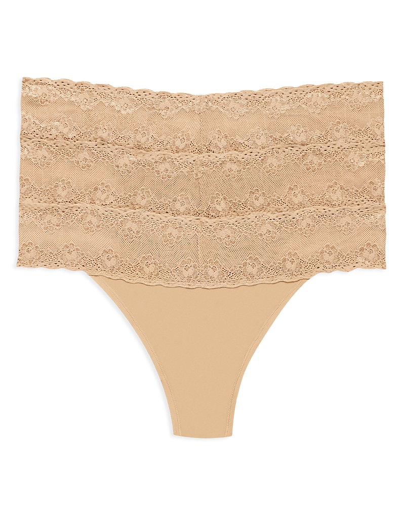 Natori Bliss 3-pack Perfection Lace Trim Thongs In Cafe