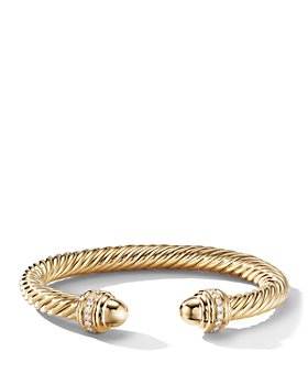 David Yurman - Cable Bracelet in 18K Yellow Gold with Gold Dome & Diamonds
