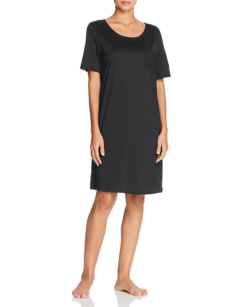 Hanro Cotton Deluxe Short-sleeve Big Sleepshirt In Black