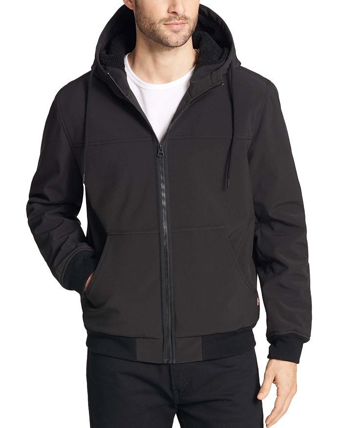 Levi's Sherpa Lined Hooded Bomber Jacket In Black
