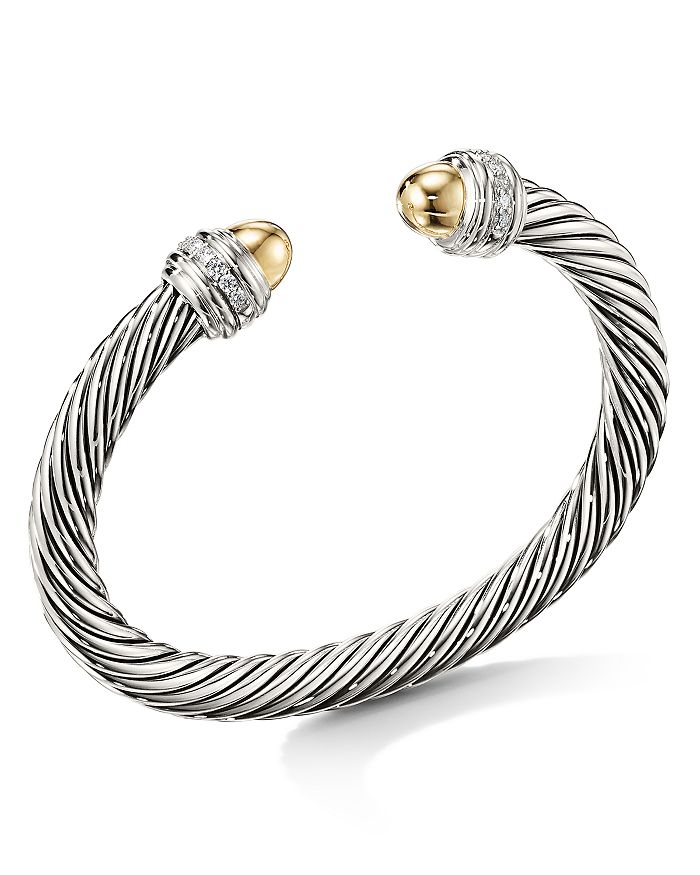 Shop David Yurman Cable Bracelet With 14k Yellow Gold Dome & Diamonds In Gold/silver
