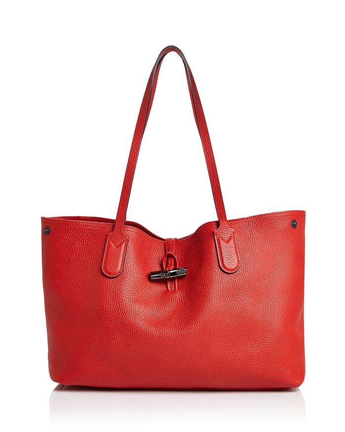 Longchamp Roseau Essential Medium Leather Shoulder Tote Bag In Red ...