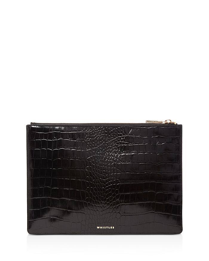 Whistles Small Shiny Croc-Embossed Leather Clutch | Bloomingdale's