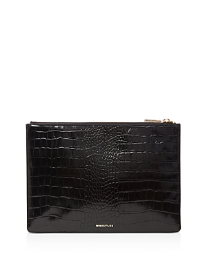 Whistles Small Shiny Croc-Embossed Leather Clutch