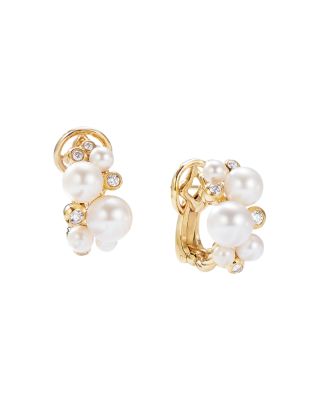 David Yurman Pearl Cluster Earrings in 18K Yellow Gold with