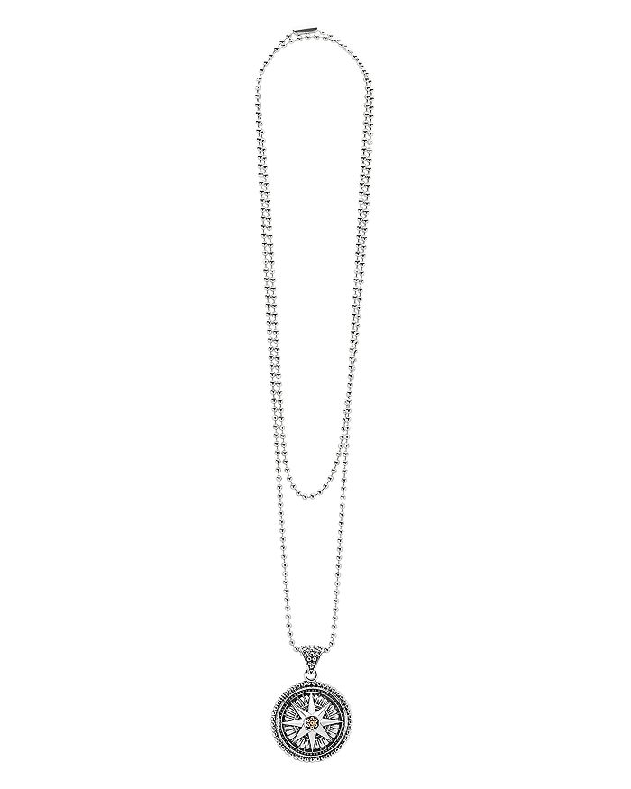 Shop Lagos 18k Gold And Sterling Silver Signature Caviar Compass Pendant Ball Chain Necklace, 34 In Silver/gold