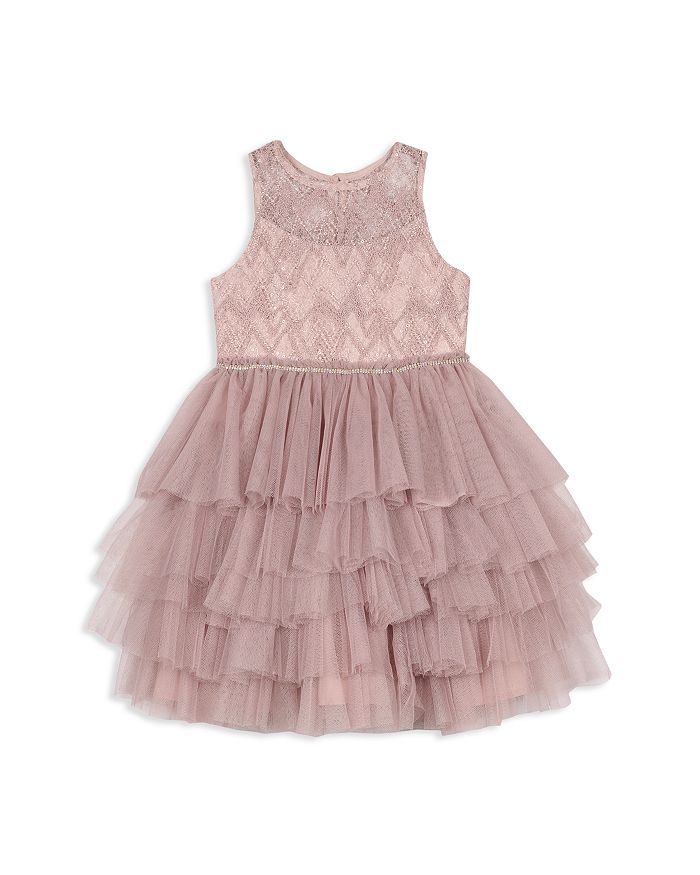 Badgley Mischka Girls Beaded Illusion Multi tier Dress Little Kid In Blush ModeSens GB