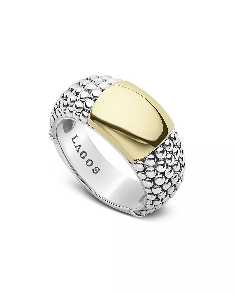 Lagos 18K Yellow Gold & Sterling Silver High Bar Plate Ring