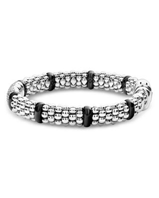 Sterling Silver Black Caviar Rope Bracelet with Diamonds & Black Ceramic