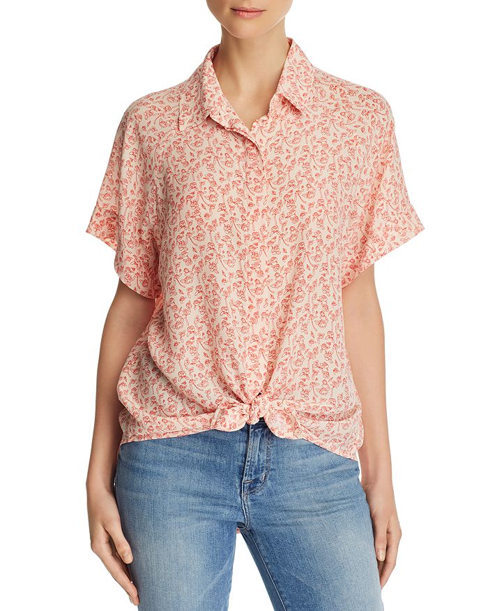 7 FOR ALL MANKIND TIE-FRONT PRINTED-SILK TOP,AN1313J138