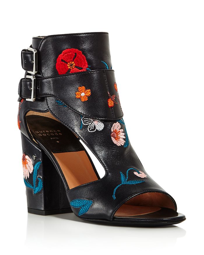 Laurence Dacade Women's Rush Floral Leather Block Heel Sandals In Black