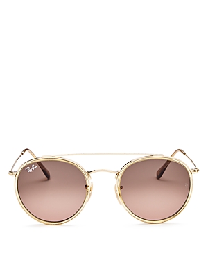 Ray Ban Ray-ban Unisex Icons Brow Bar Round Sunglasses, 51mm In Gold/mauve Gradient