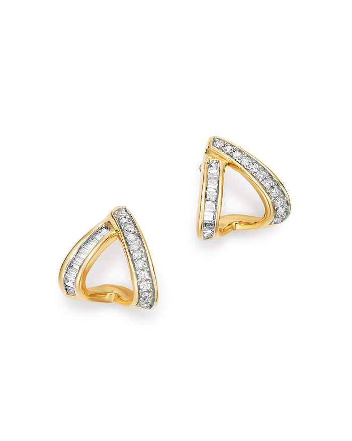 Adina Reyter 14k Yellow Gold Heirloom Pave & Baguette-cut Diamond Double J Hoop Earrings In White/gold