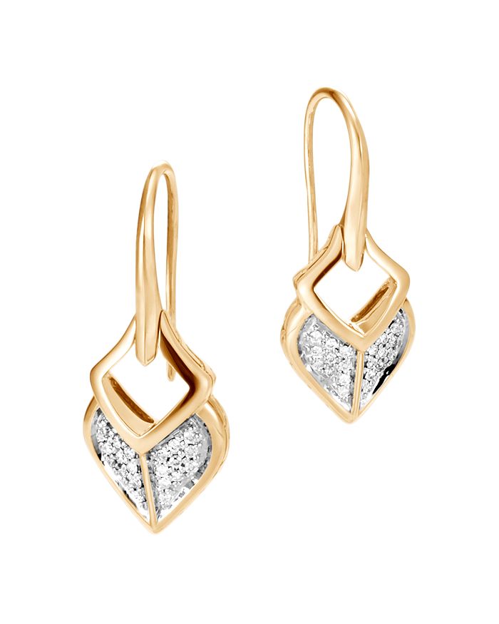 John Hardy 18k Yellow Gold Legends Naga Pave Diamond Drop Earrings In White/gold