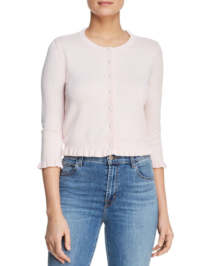 Karl Lagerfeld Lace Back Ruffle Cardigan In Rose