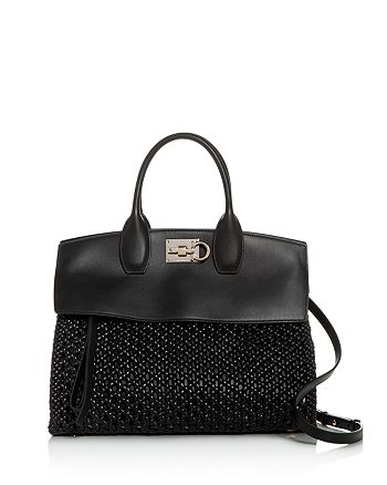 salvatore ferragamo hand bag black woven