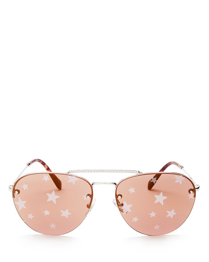 Miu Miu Women's Mirrored Brow Bar Aviator Sunglasses, 59mm In Gold Pink/antique Pink Mirror