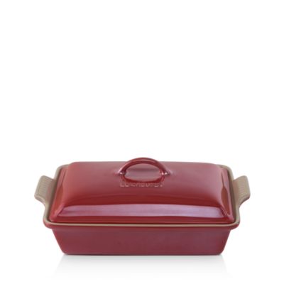 LE CREUSET STONEWARE RECTANGULAR CASSEROLE DISH WITH LID - Cerise