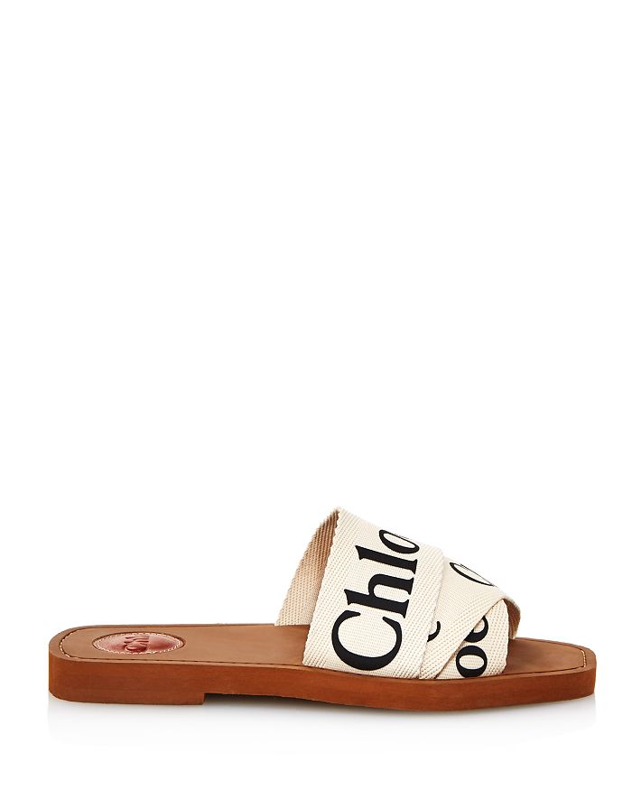 Chloé Woody Logo-detailed Canvas Slides In White | ModeSens