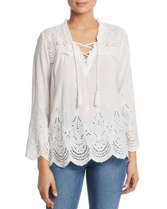 Single Thread Eyelet Lace-Up Peasant Top | Bloomingdale's