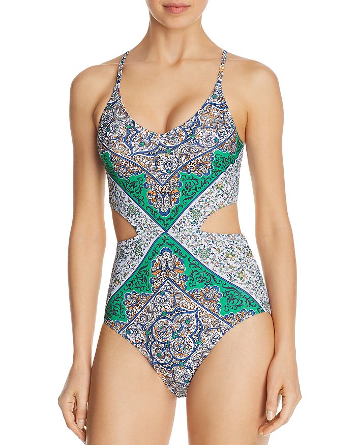 TORY BURCH CUTOUT PRINTED ONE PIECE SWIMSUIT,56938