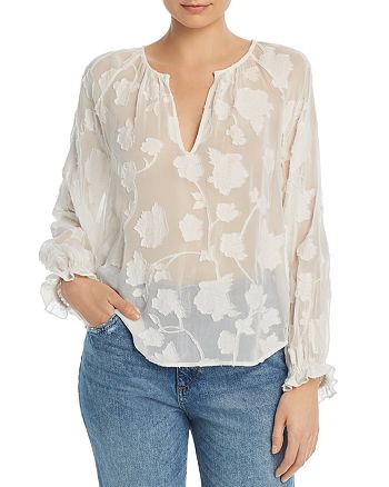 Joie Adison Semi-Sheer Floral Embroidered Top | Bloomingdale's