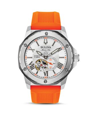 Bulova - Marine Star Orange Silicone Strap Automatic Watch, 45mm