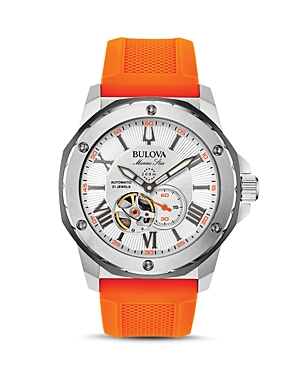 Bulova Marine Star Orange Silicone Strap Automatic Watch, 45mm