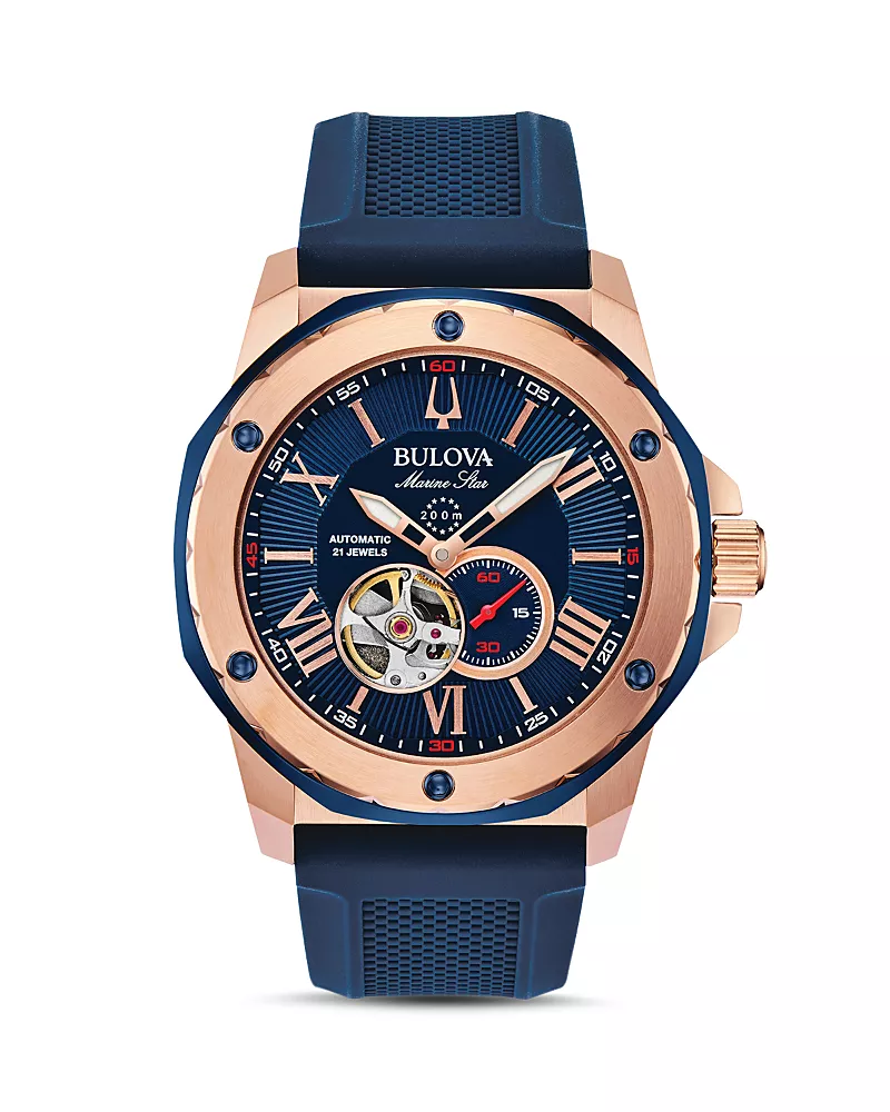 Bulova Marine Star Blue Silicone Strap Automatic Watch, 45mm