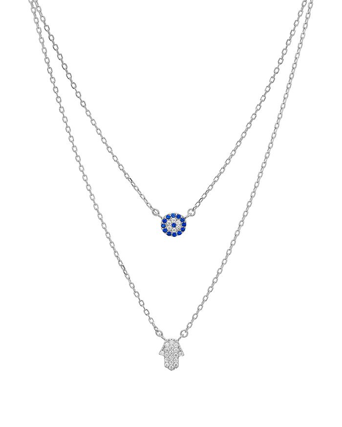 Aqua Double Strand Hamsa Pendant Necklace In 14k Gold-plated Sterling Silver Or Sterling Silver, 14-16 -