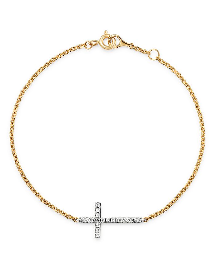 Bloomingdale's Diamond Cross Bracelet In 14k Yellow & White Gold, 0.15 Ct. T.w. - 100% Exclusive In White/gold