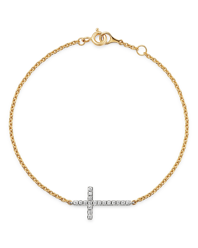 Bloomingdale's Fine Collection Diamond Cross Bracelet in 14K Yellow & White Gold, 0.15 tcw