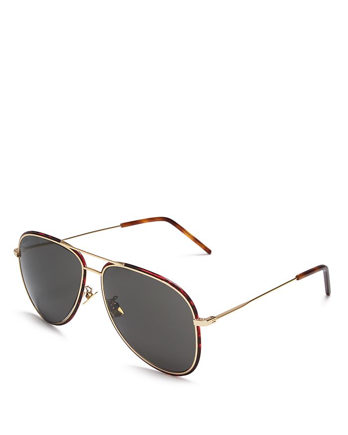 Saint Laurent Unisex Aviator Sunglasses, 56mm In Shiny Light Gold/gray Solid