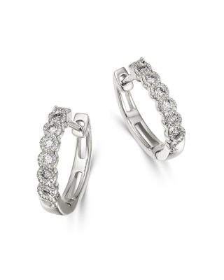 Diamond Milgrain Huggie Hoop Earrings in 14K White Gold, 0.10 tcw 
