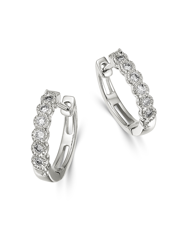 Bloomingdale's Fine Collection Diamond Milgrain Huggie Hoop Earrings in 14K White Gold, 0.10 tcw