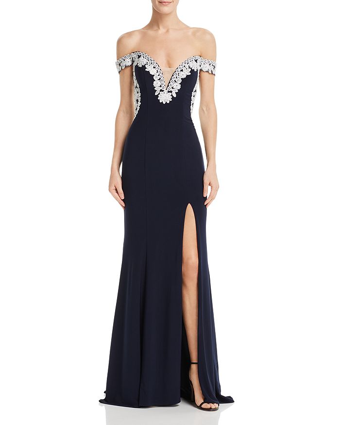 Aqua embellished hotsell illusion gown