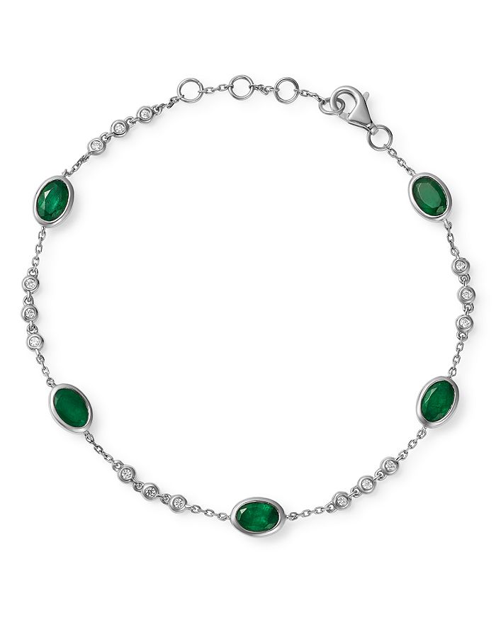 Bloomingdale's Emerald Station Bracelet In 14k White Gold - 100% Exclusive In Green/white