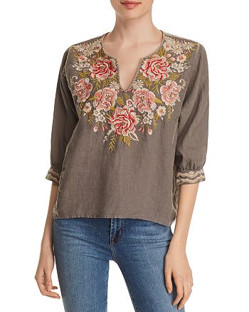 Johnny Was Cecile Embroidered Linen Top | Bloomingdale's