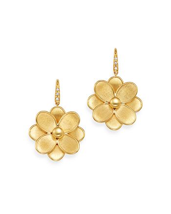 Marco Bicego 18K Yellow Gold Petali Diamond Flower Drop Earrings