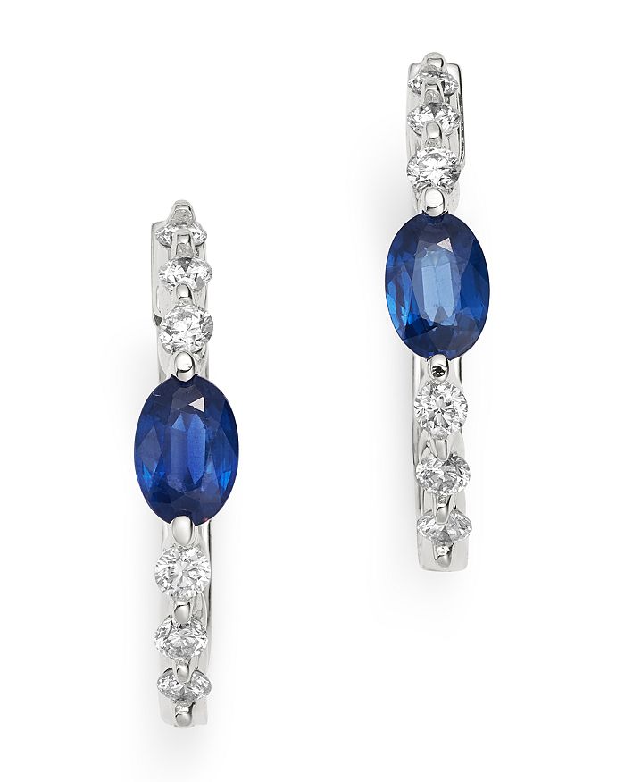Bloomingdale's - Blue Sapphire & Diamond Hoop Earrings in 14K White Gold - 100% Exclusive