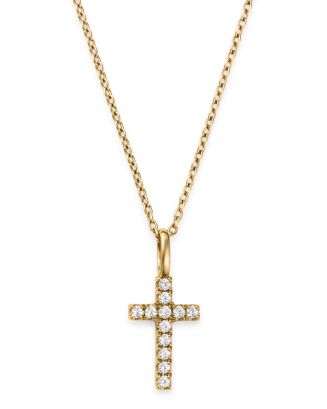Bloomingdale's Diamond Cross Pendant Necklace in 14K Yellow Gold, 0.08 ...
