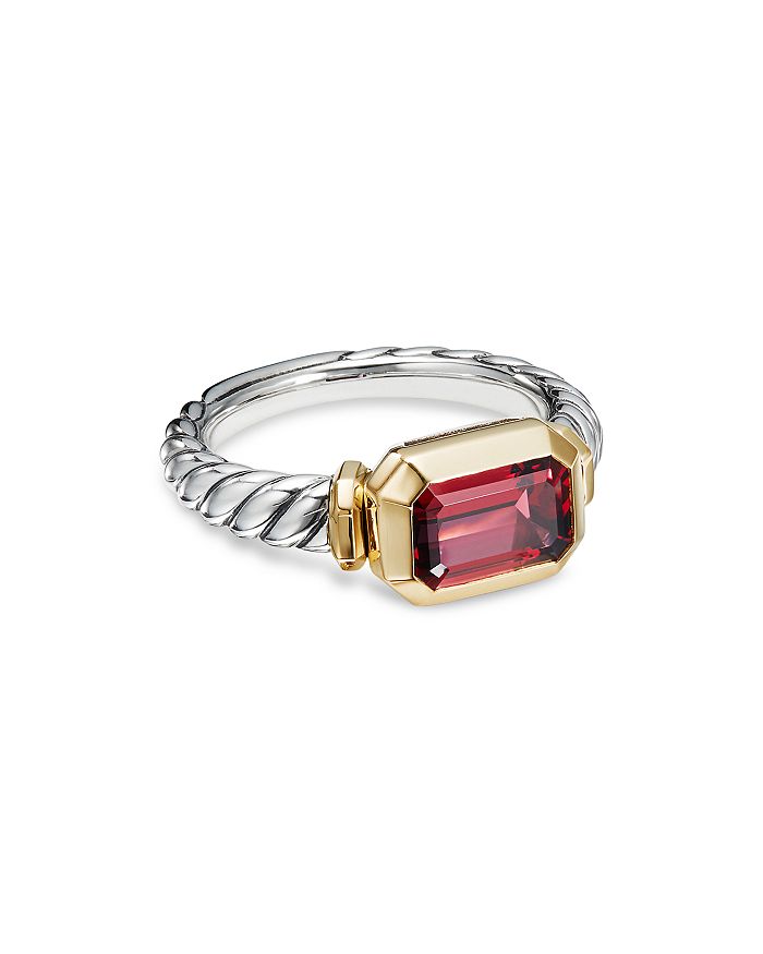 David Yurman Sterling Silver Novella Ring With Rhodalite Garnet & 18k Yellow Gold In Red/multi