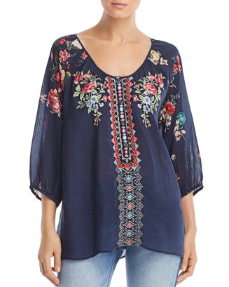 Johnny Was Sheera Embroidered Contrast Blouse | Bloomingdale's