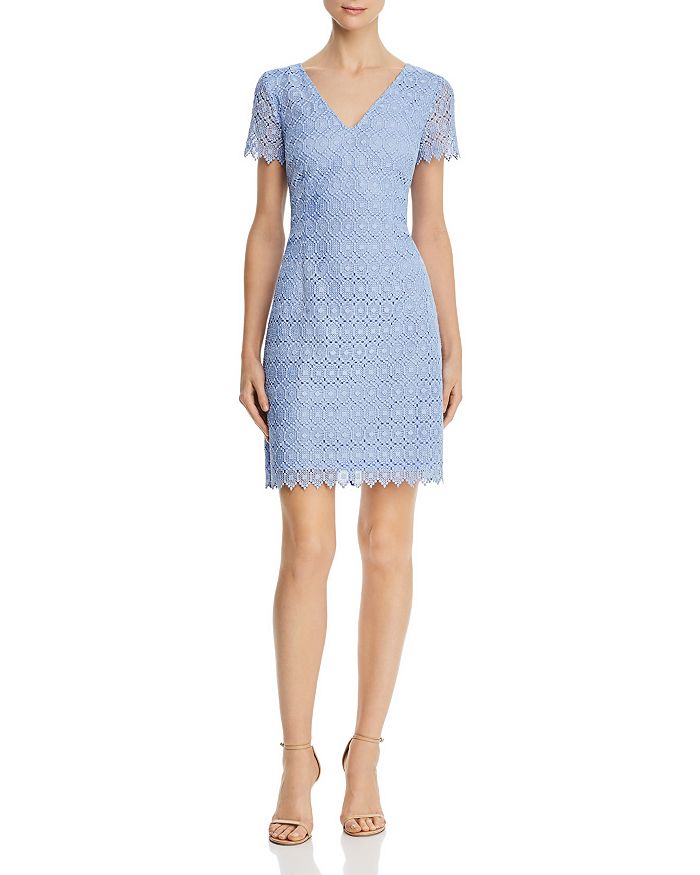 Adrianna Papell Geo Lace Dress In Iced Lapis