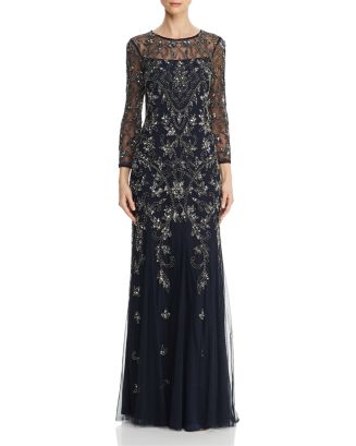 Adrianna Papell Embellished Illusion Gown | Bloomingdale's