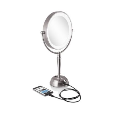 LED Lighted Vanity Mirror with Rechargeable Battery &amp; USB Port, 1X/10X Magnification