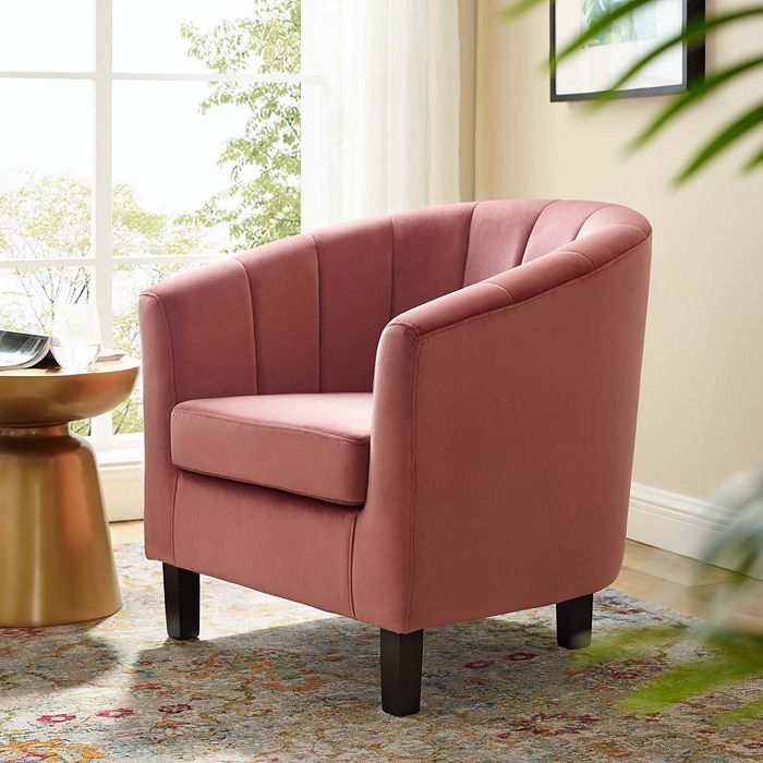 Shop Modway Prospect Channel Tufted Upholstered Velvet Armchair In Dusty Rose